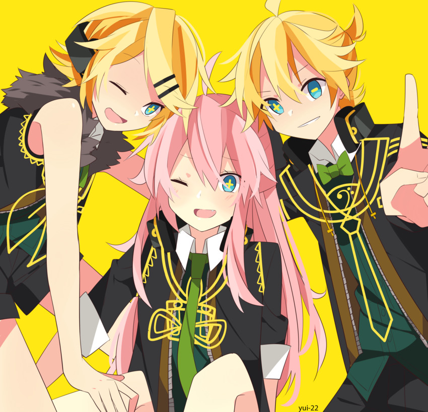 kagamine rin, kagamine len, and megurine luka (vocaloid and 3 more) drawn by yui_(22)