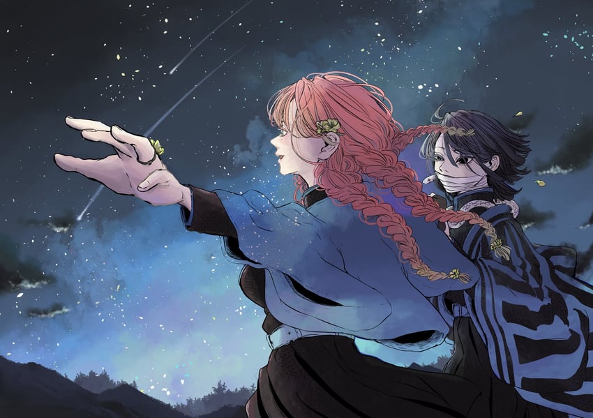 kanroji mitsuri and iguro obanai (kimetsu no yaiba) drawn by comeback_fleet