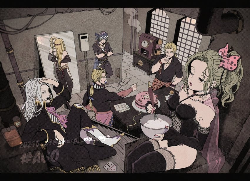 terra branford, celes chere, locke cole, edgar roni figaro, sabin rene figaro, and 1 more (final fantasy and 1 more) drawn by sharp_na_ago