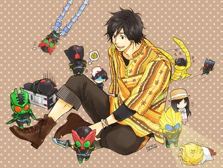 kamen rider ooo, ankh, hino eiji, tatoba, ratoratah, and 5 more (kamen rider and 2 more) drawn by inagi
