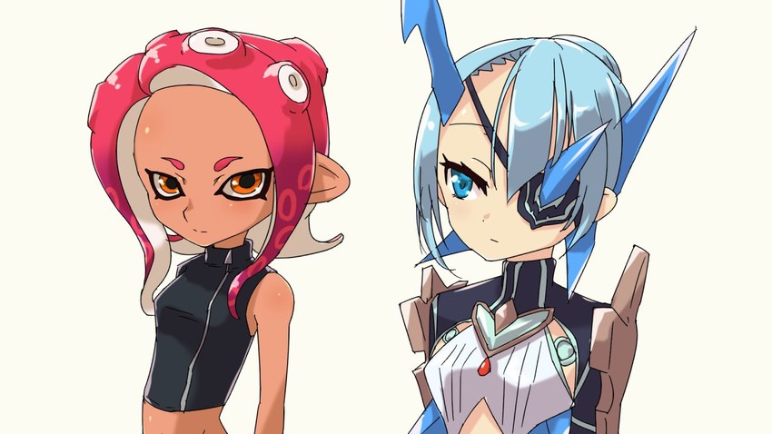 octoling player character, octoling girl, agent 8, and theory (splatoon and 4 more) drawn by tavn