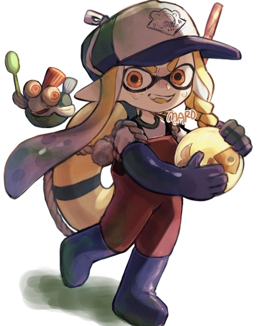 inkling player character, inkling girl, and smallfry (splatoon and 1 more) drawn by maroooooow