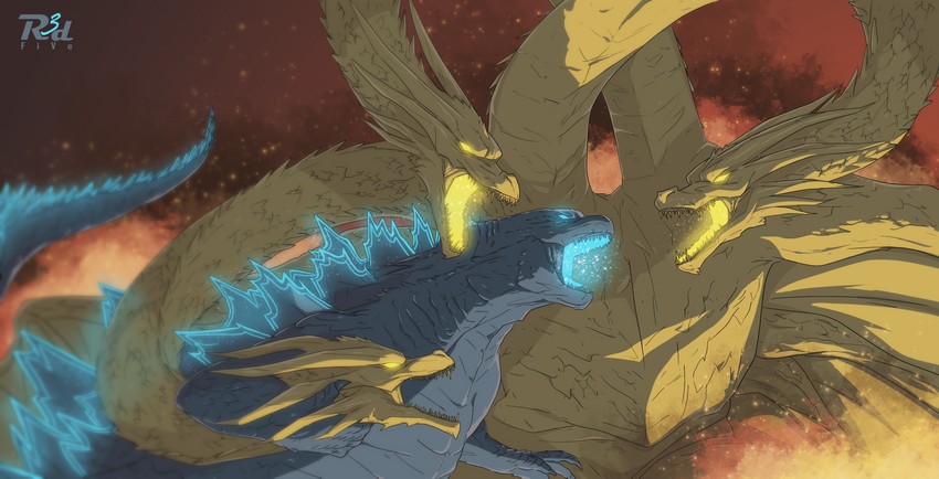 godzilla and king ghidorah (godzilla and 2 more) drawn by r3dfive