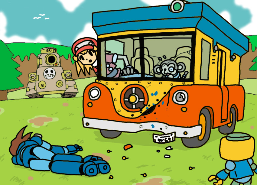 roll caskett, servbot, mega man volnutt, and data (mega man and 1 more) drawn by yougasu