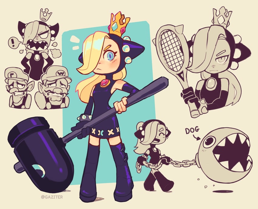 wario, chain chomp, waluigi, warupeach, and bullet bill (mario and 2 more) drawn by gaziter