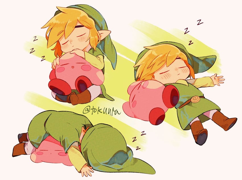 link, kirby, and toon link (the legend of zelda and 2 more) drawn by tokuura