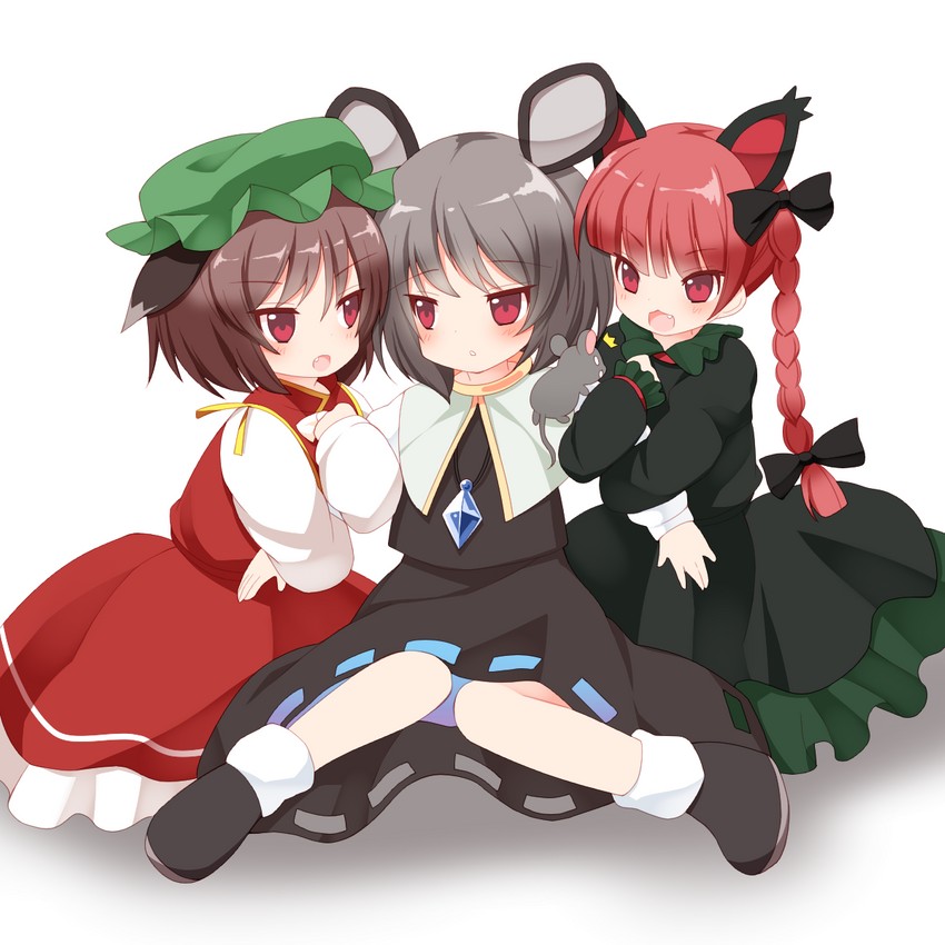 kaenbyou rin, chen, and nazrin (touhou) drawn by satoru_(enheionline)