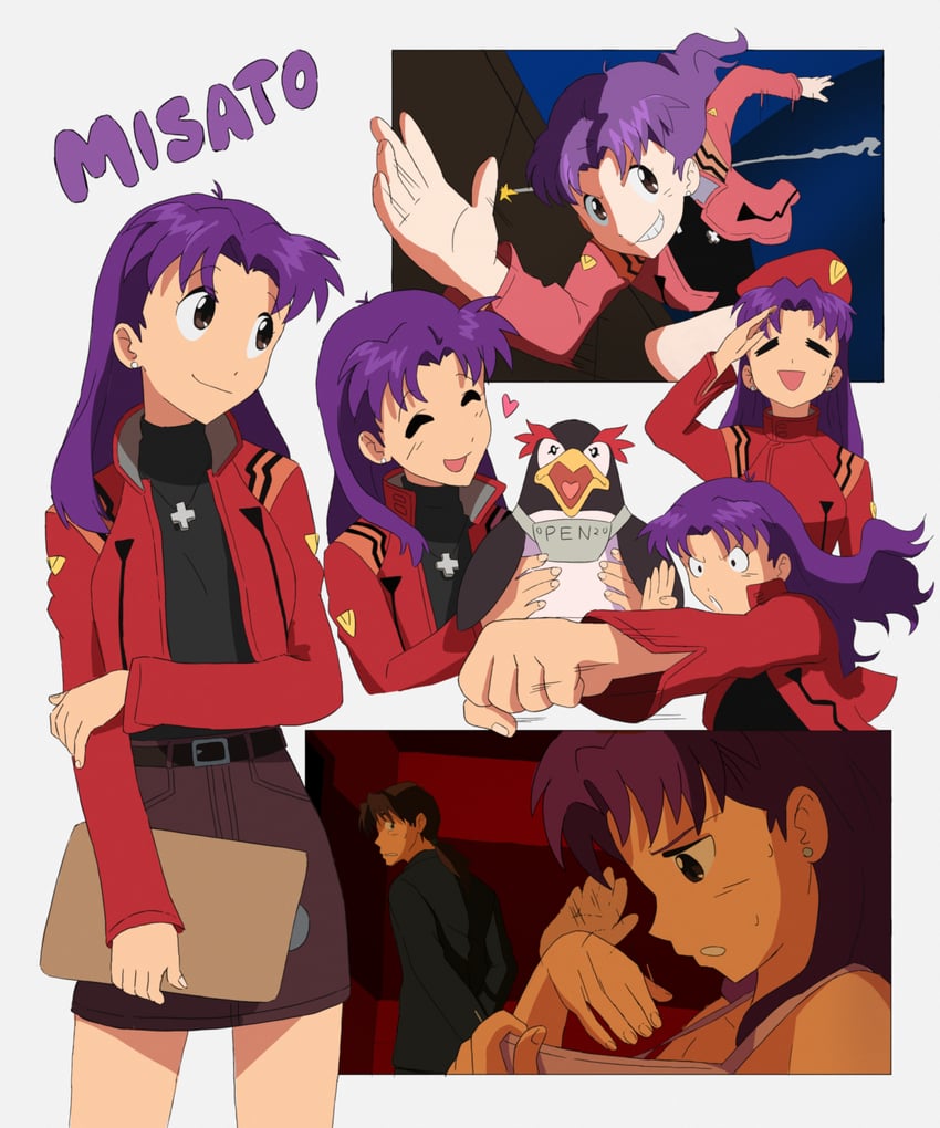 katsuragi misato, kaji ryouji, and penpen (neon genesis evangelion) drawn by chimeraenvy