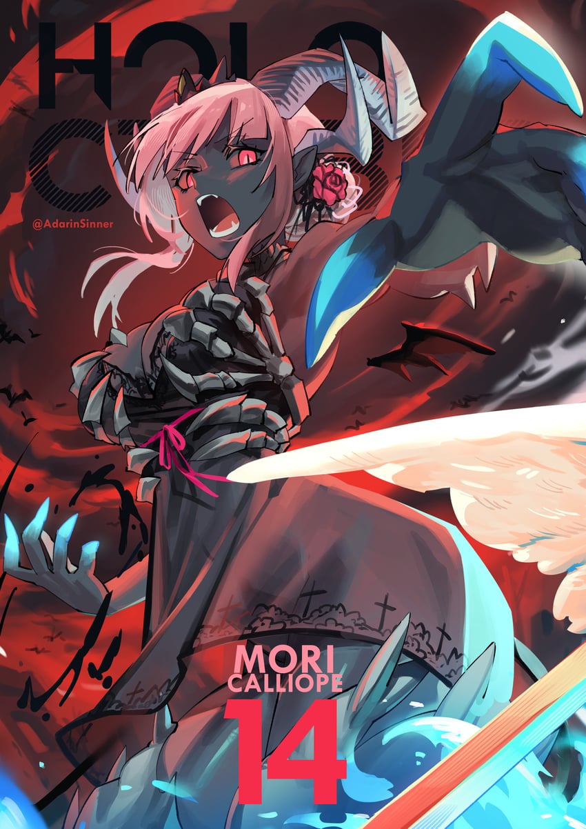mori calliope (hololive and 1 more) drawn by adarin