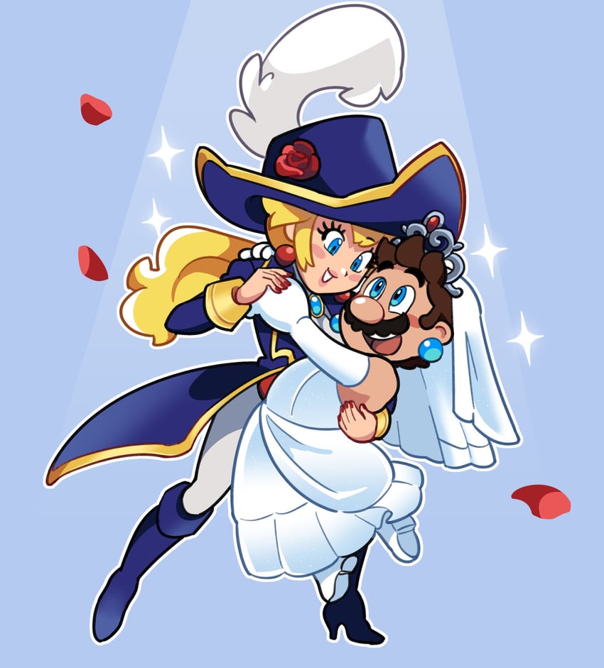 princess peach, mario, and swordfighter peach (mario and 2 more) drawn by loveycloud