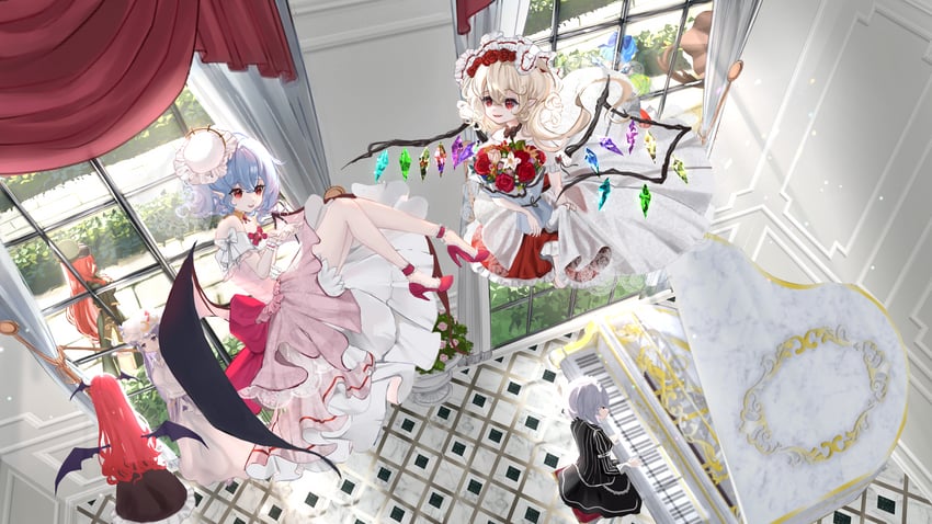 remilia scarlet, flandre scarlet, izayoi sakuya, cirno, patchouli knowledge, and 4 more (touhou and 1 more) drawn by rie_inthanin