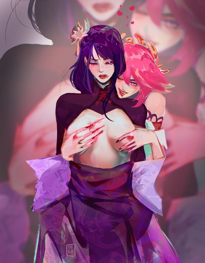 raiden shogun and yae miko (genshin impact) drawn by yeysoup