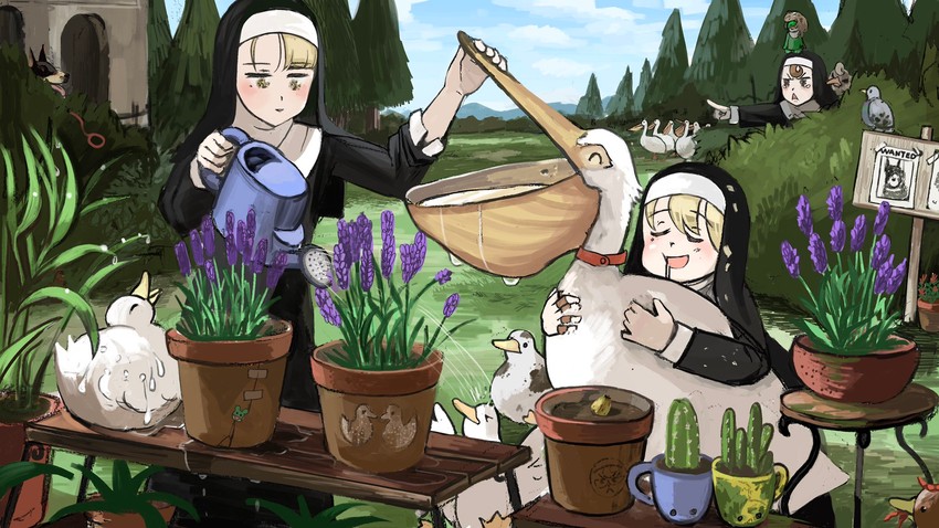 clumsy nun, froggy nun, and spicy nun (little nuns) drawn by diva_(hyxpk)