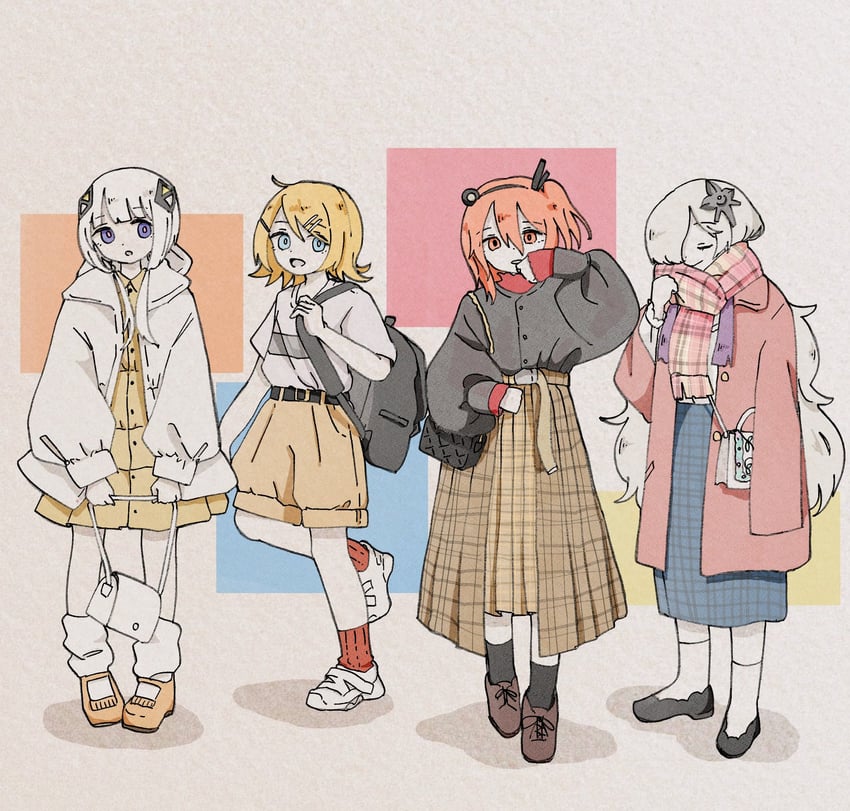 kagamine rin, adachi rei, kafu, and sekai (vocaloid and 4 more) drawn by sabaku_(saba9)