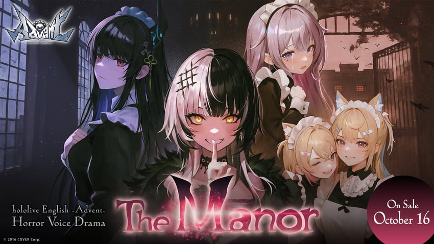 shiori novella, nerissa ravencroft, fuwawa abyssgard, mococo abyssgard, koseki bijou, and 1 more (hololive and 1 more) drawn by ikkia