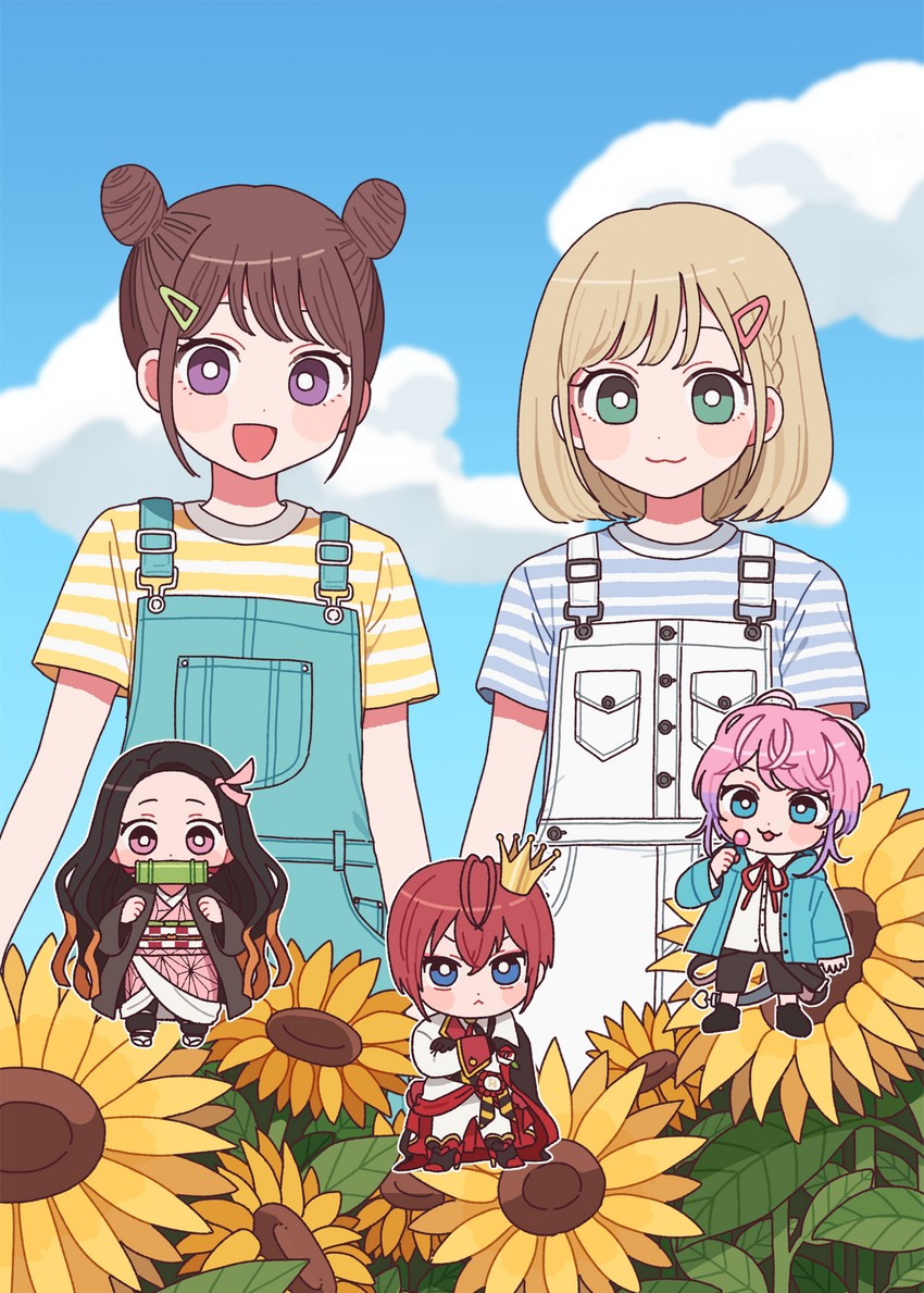kamado nezuko, riddle rosehearts, and amemura ramuda (original and 3 more) drawn by emma_(kumaema)
