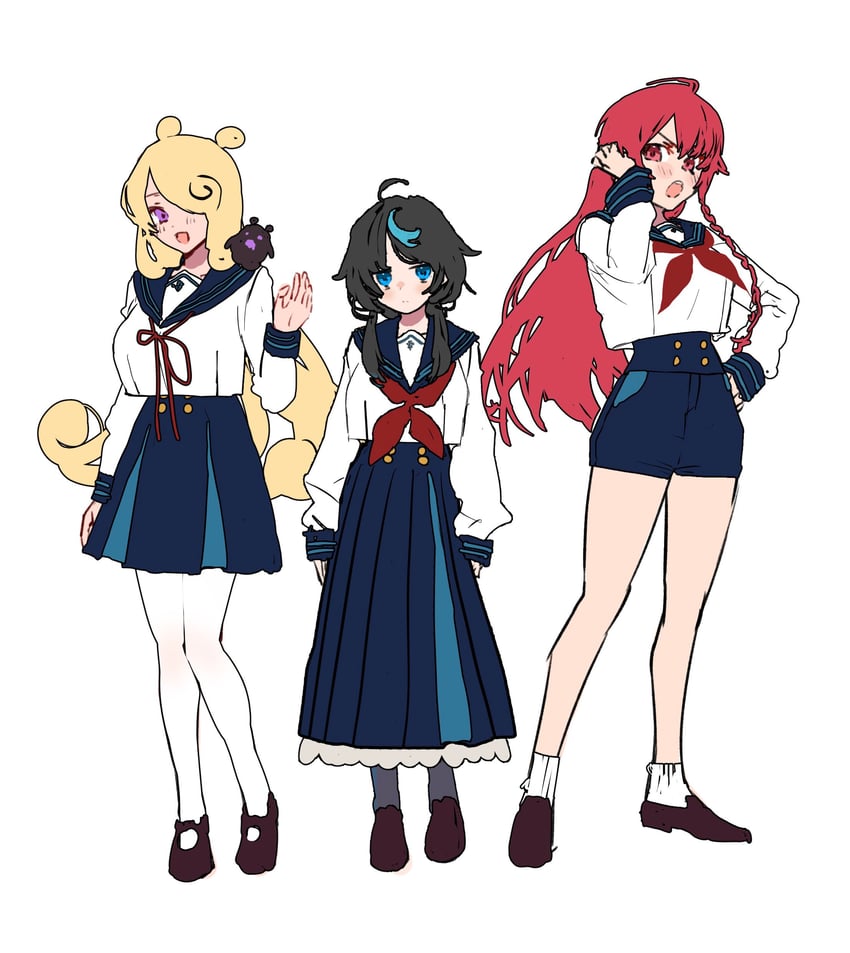 arataka mimi, ikezaki shian, and tasogare kiiro (cmyk: sameda kazuou wa chuunibyou ga naosenai) drawn by koba