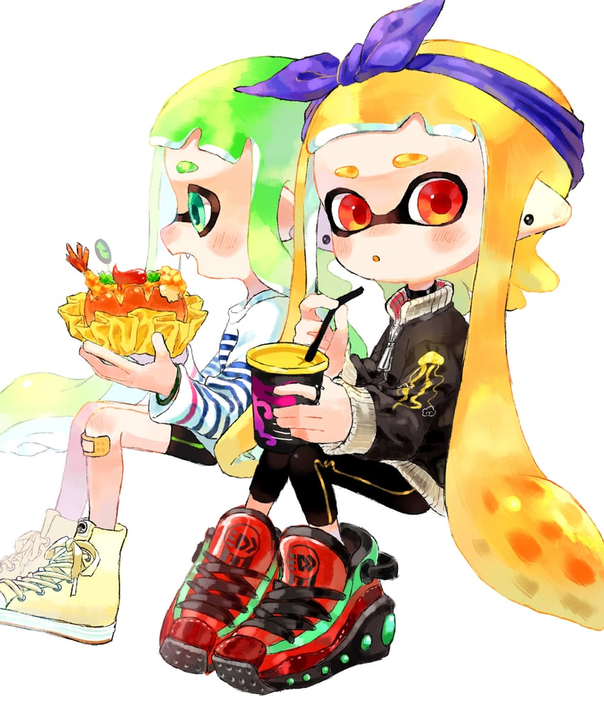 inkling player character and inkling girl (splatoon and 1 more) drawn by myon_rio
