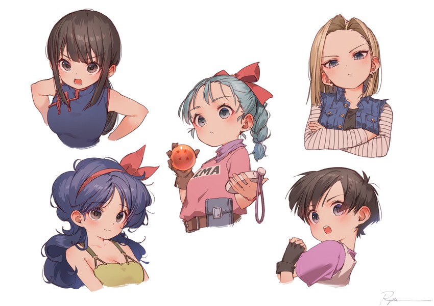 android 18, bulma, chi-chi, videl, and lunch (dragon ball and 1 more) drawn by ryota_(ry_o_ta)