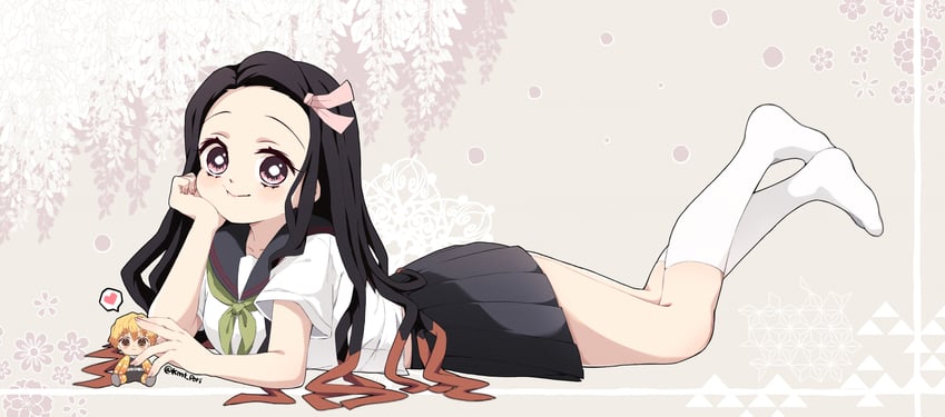 kamado nezuko and agatsuma zenitsu (kimetsu no yaiba and 1 more) drawn by pori_(kmt_pori)