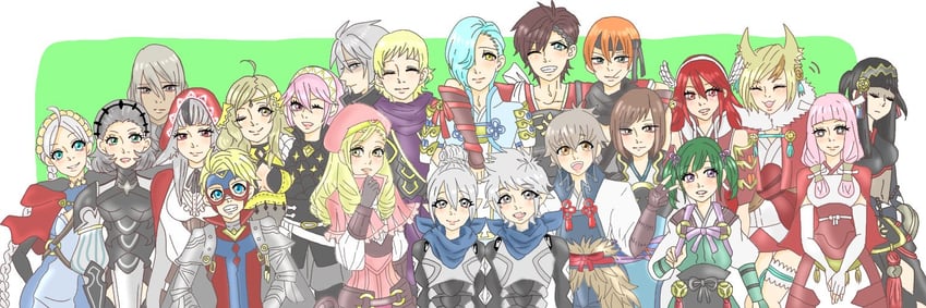 nina, ophelia, selkie, velouria, soleil, and 16 more (fire emblem) drawn by iarumand
