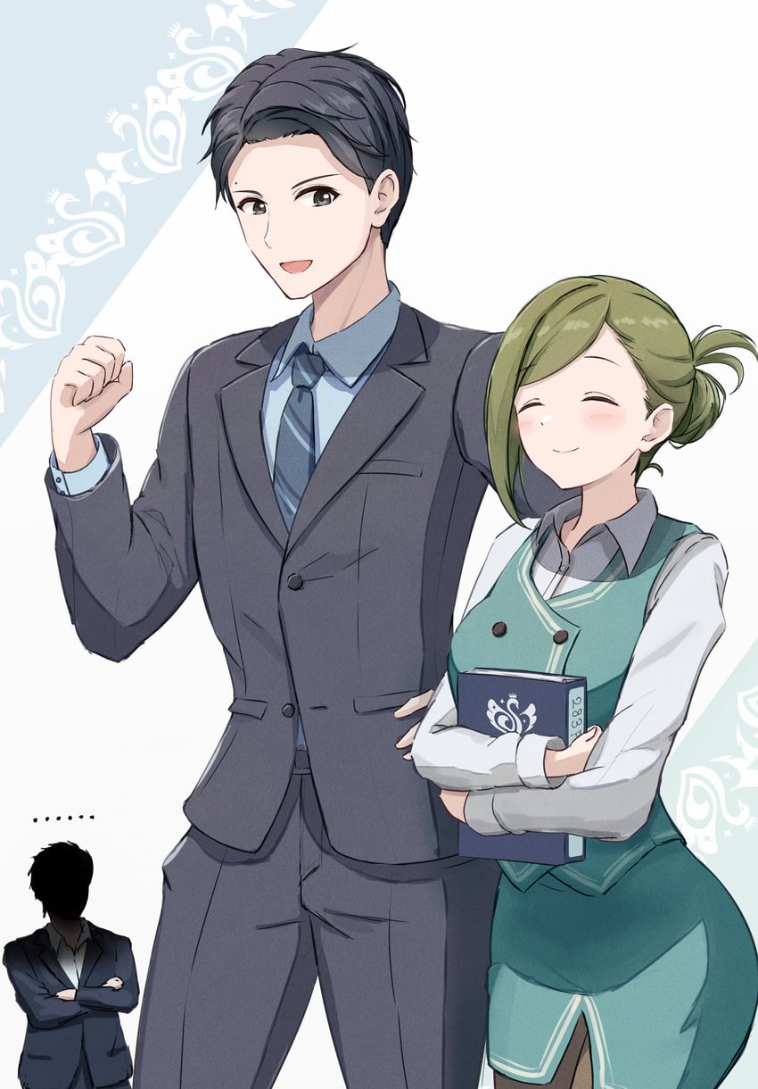 producer, nanakusa hazuki, and amai tsutomu (idolmaster and 1 more) drawn by masuku_(saint_mask)