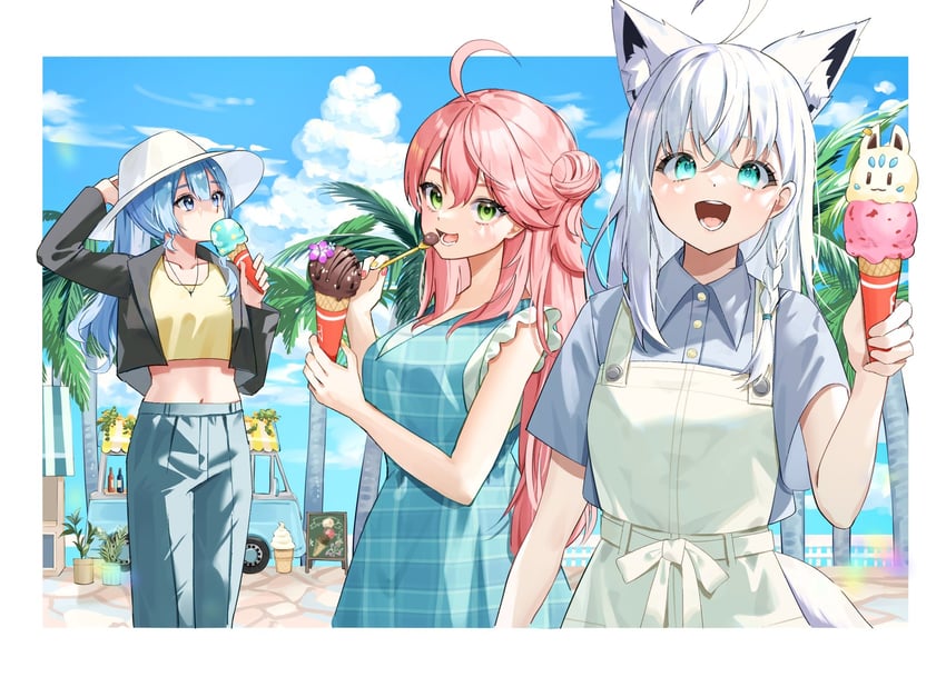 shirakami fubuki, hoshimachi suisei, and sakura miko (hololive) drawn by amesui