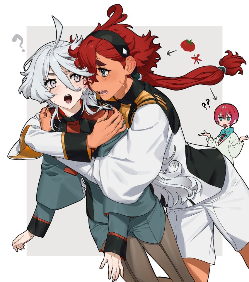 suletta mercury, miorine rembran, and amate yuzuriha (gundam and 2 more) drawn by baesong