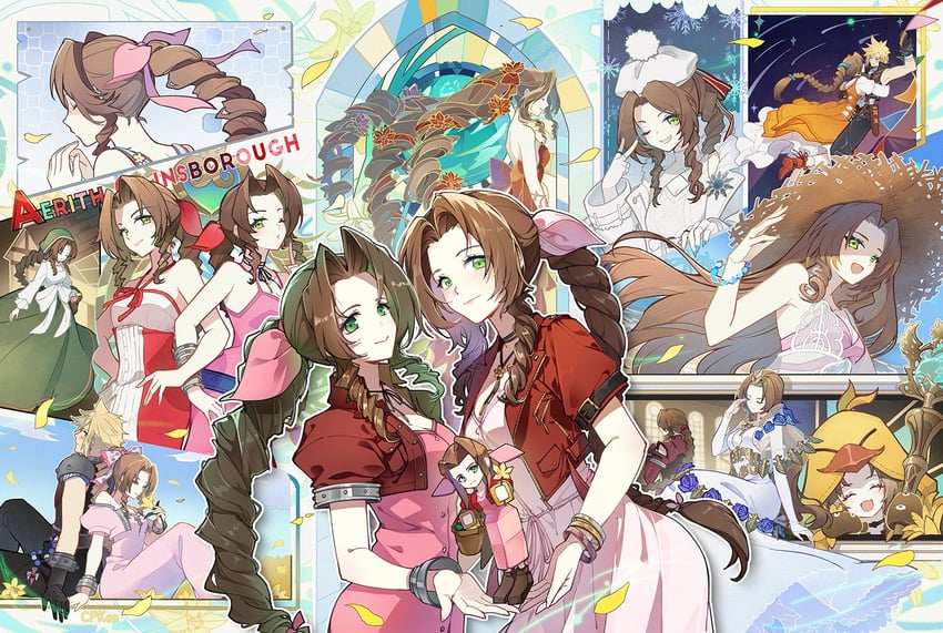 cloud strife, aerith gainsborough, zidane tribal, and garnet til alexandros xvii (final fantasy and 10 more) drawn by cat_princess