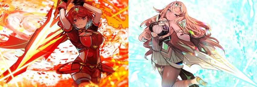 pyra and mythra (xenoblade chronicles and 2 more) drawn by tarbo_(exxxpiation)