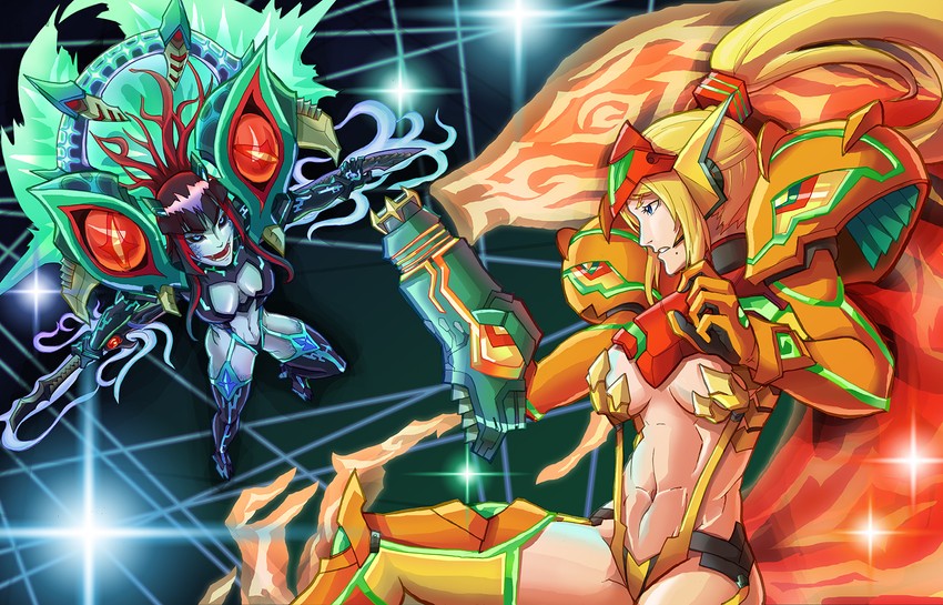 samus aran and dark samus (kill la kill and 2 more) drawn by hakuramen