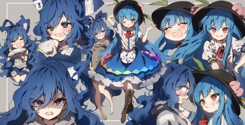 hinanawi tenshi and yorigami shion (touhou and 1 more) drawn by piyokichi