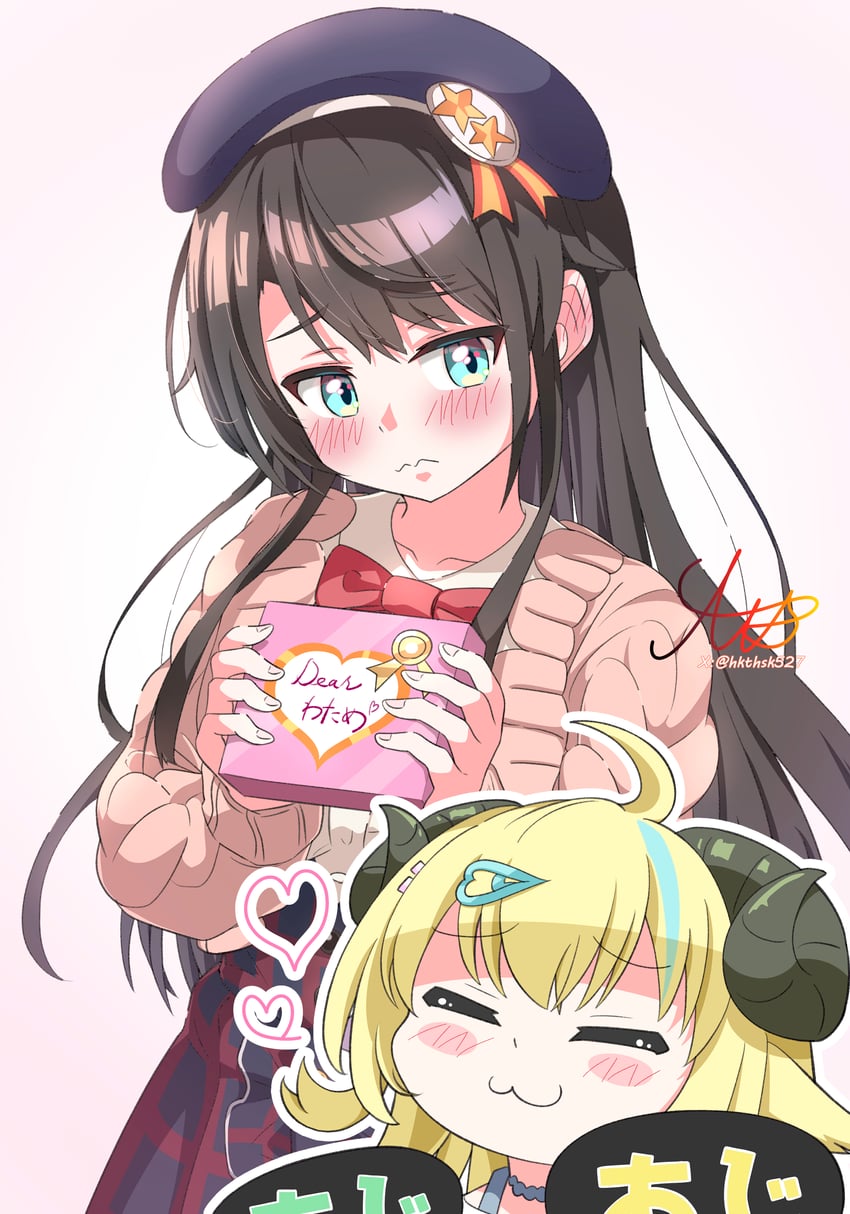 oozora subaru and tsunomaki watame (hololive) drawn by hishaku_(hkthsk527)