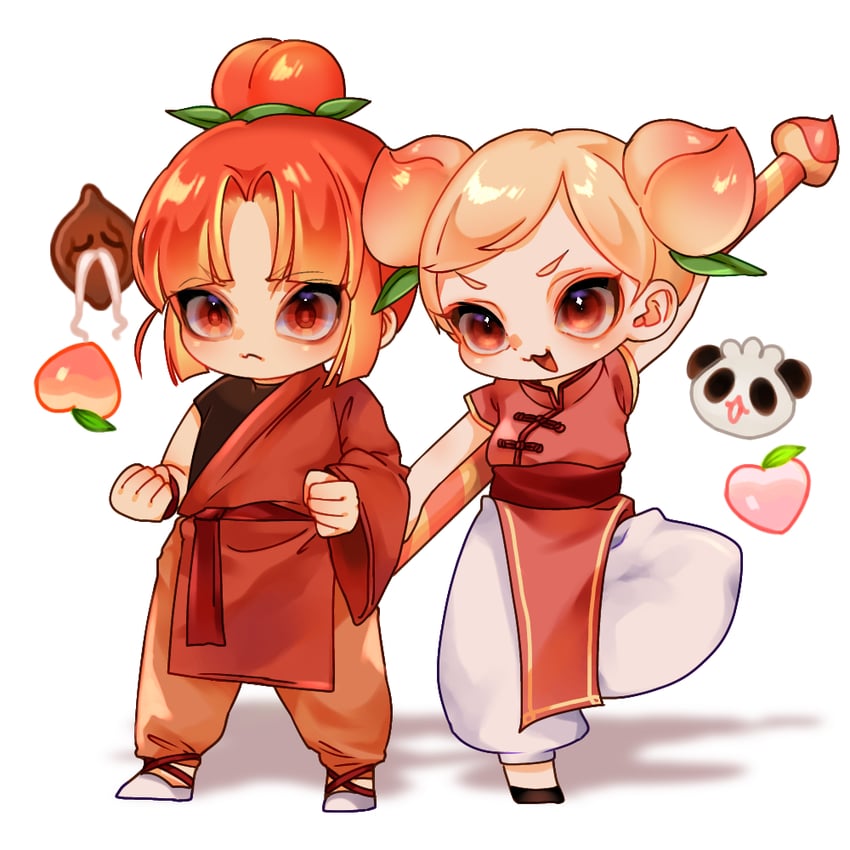 peach cookie, plum cookie, panda dumpling, and master prune (cookie run and 1 more) drawn by 4am1