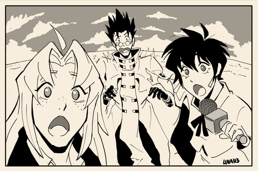 vash the stampede, meryl stryfe, and milly thompson (trigun and 1 more) drawn by 4na113