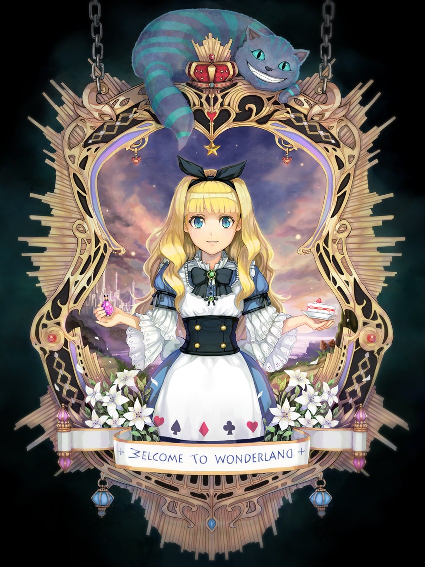 alice and cheshire cat (alice's adventures in wonderland) drawn by hwansang