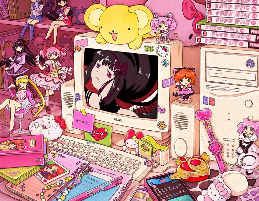 akemi homura, kaname madoka, kyubey, kinomoto sakura, tsukino usagi, and 16 more (original and 13 more) drawn by ring_411