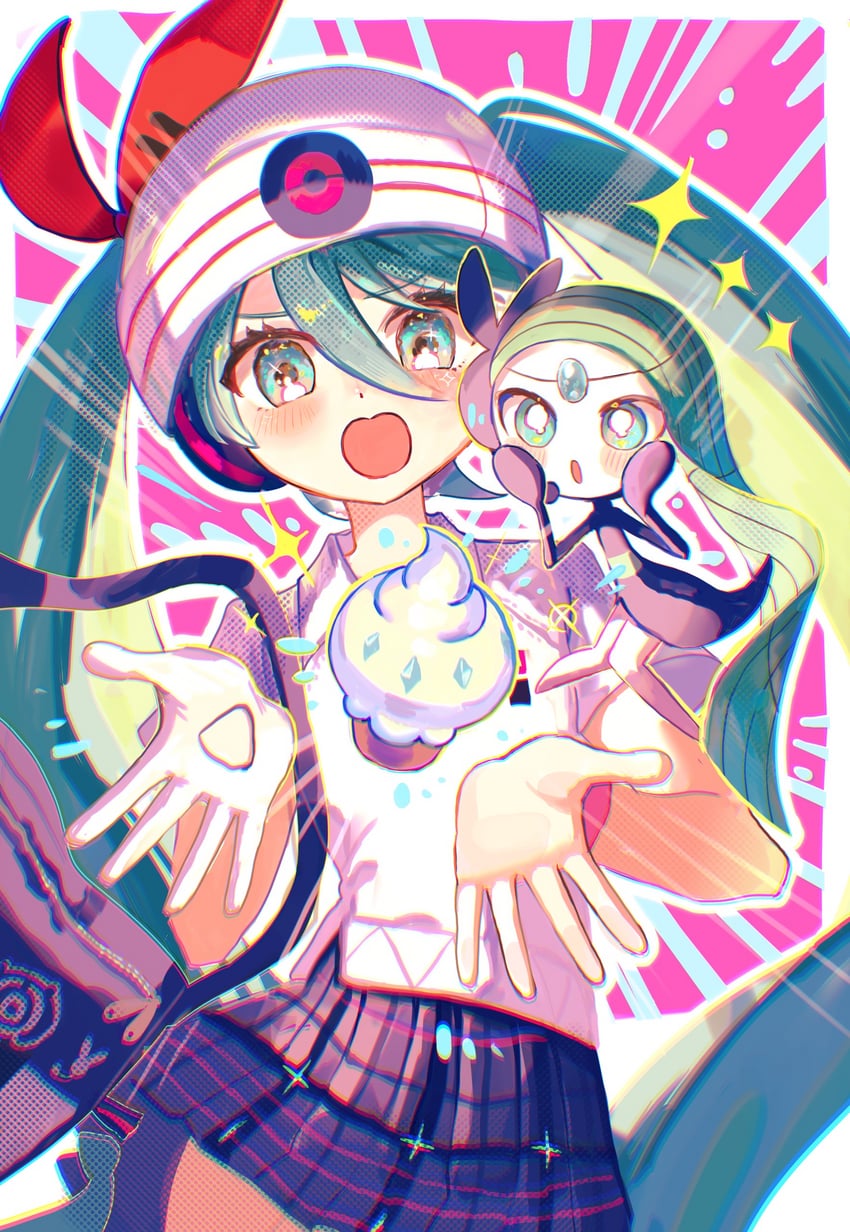 hatsune miku, meloetta, and psychic miku (pokemon and 2 more) drawn by nemari_(user_wtca7244)