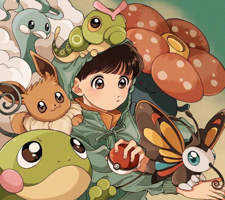eevee, altaria, caterpie, vileplume, beautifly, and 1 more (pokemon) drawn by katao