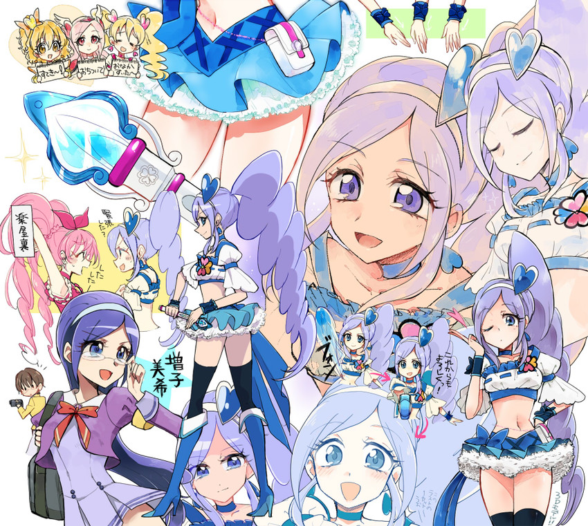 houjou hibiki, higashi setsuna, momozono love, cure melody, cure peach, and 7 more (precure and 3 more) drawn by shijima_(agkm)