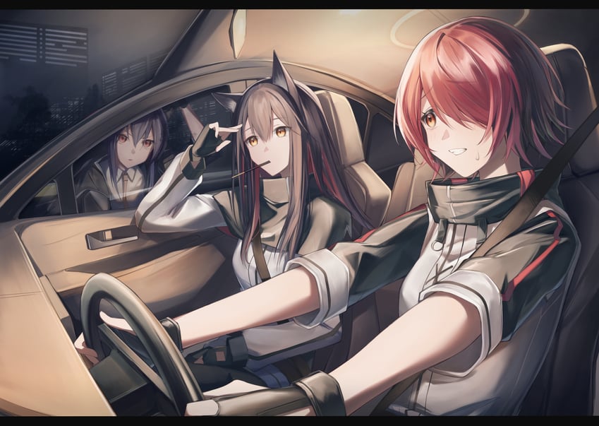 texas, exusiai, and ch'en (arknights) drawn by r_oot