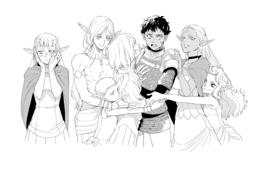 mithrun, kabru, fleki, lycion, cithis, and 2 more (dungeon meshi) drawn by jkn2pjq