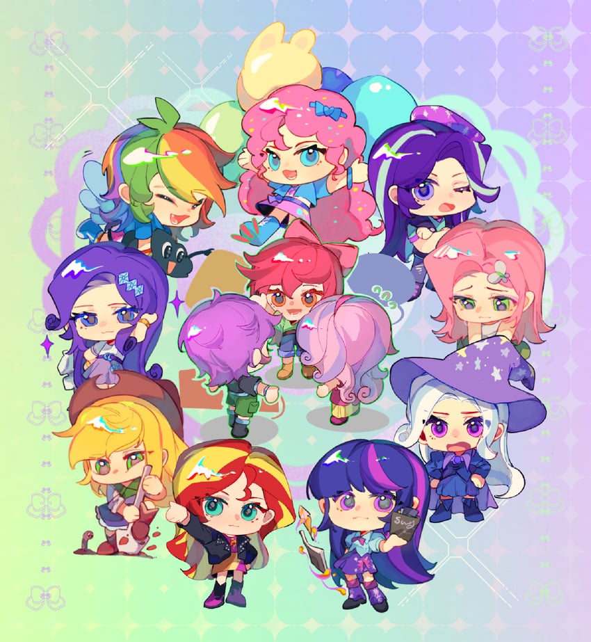 twilight sparkle, fluttershy, rainbow dash, pinkie pie, applejack, and 7 more (my little pony and 2 more) drawn by nimingxiwang168