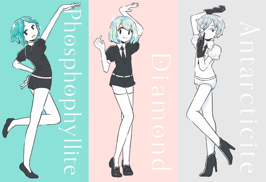 phosphophyllite, diamond, and antarcticite (houseki no kuni) drawn by iguana_taisa