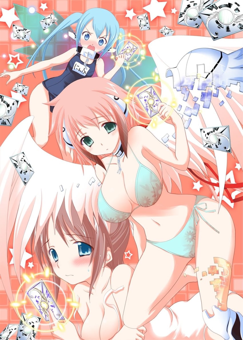 ikaros, nymph, and mitsuki sohara (sora no otoshimono) drawn by minazuki_suu