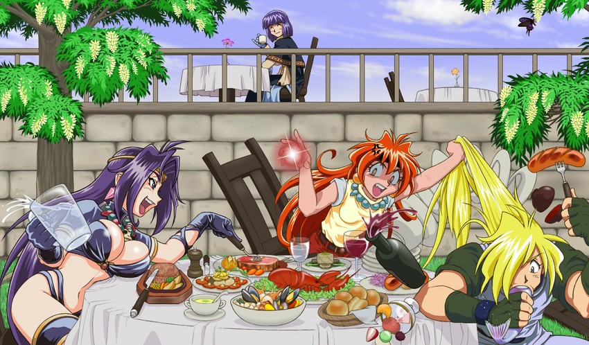 lina inverse, naga the serpent, gourry gabriev, and xelloss (slayers) drawn by cockatoo_(artist)