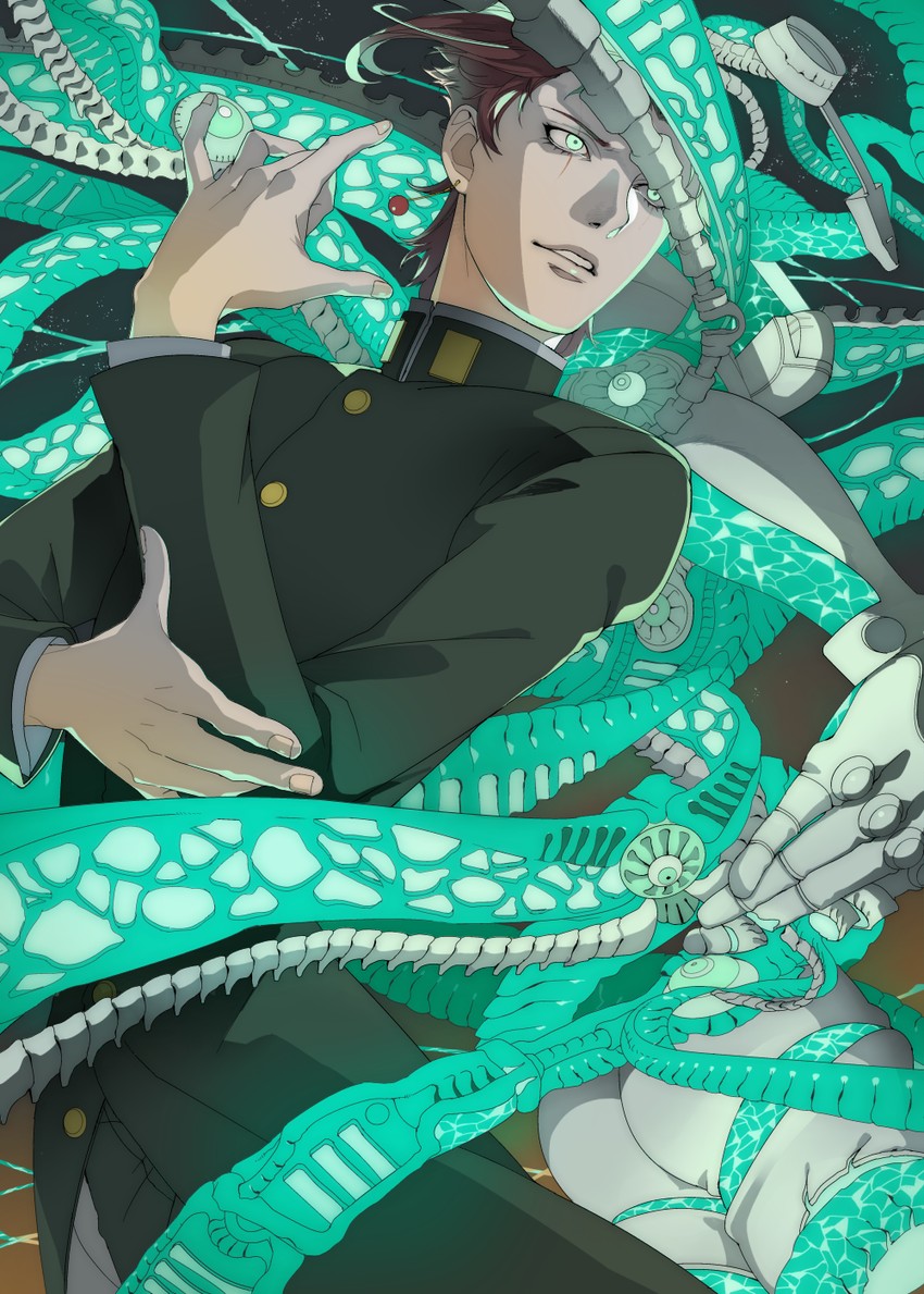 kakyoin noriaki and hierophant green (jojo no kimyou na bouken and 1 more) drawn by shirano