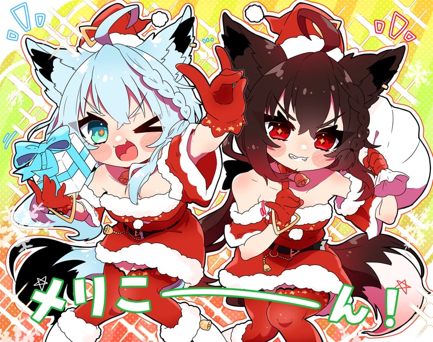 shirakami fubuki and kurokami fubuki (hololive) drawn by sakuramochi_(sakura_frappe)