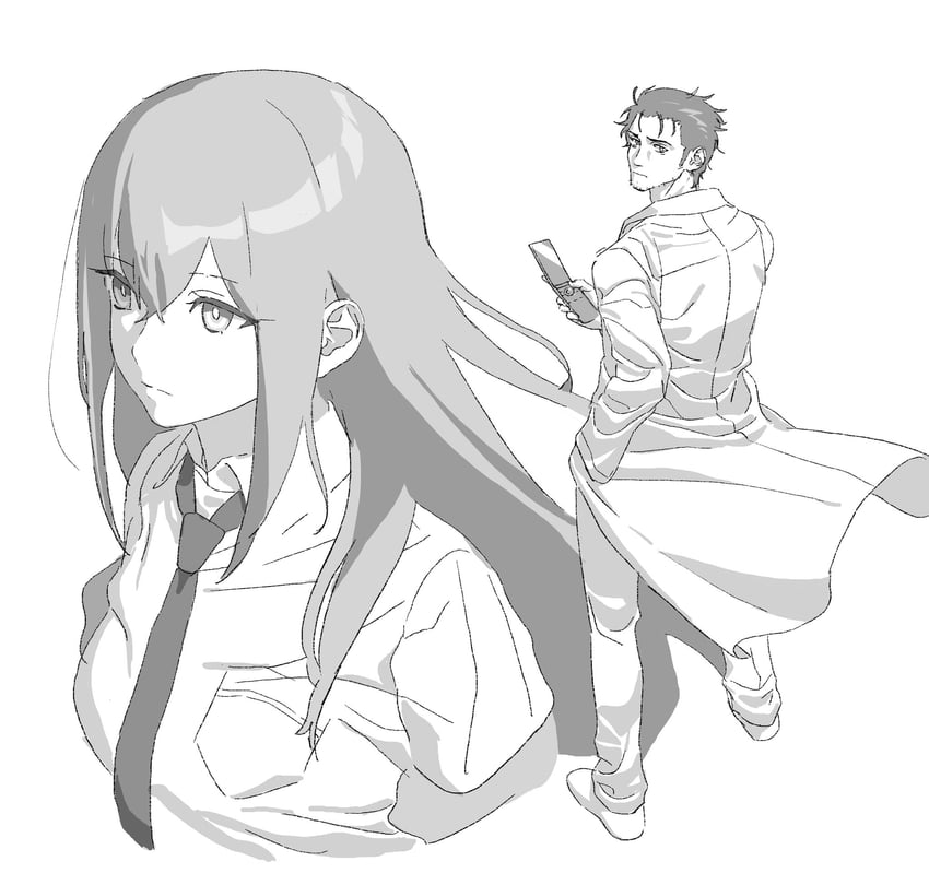 makise kurisu and okabe rintarou (steins;gate) drawn by riki_(riki_unc)