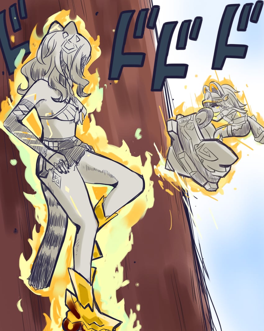 xilonen and kachina (genshin impact and 2 more) drawn by j_zhen